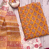 Mango yellow motif printed kota kurta set