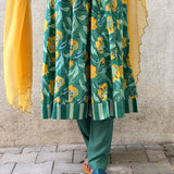Green Floral Cotton Kalidar Set