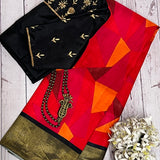 Mila triangles kanchipuram silk saree with gold border