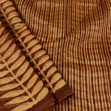 Brown block printed supernet saree
