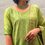 Soft Sage Kutch Embroidered Tussar Kurta Set