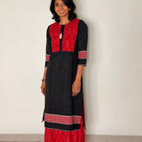 Elements Fireplace Cutwork Ikat Kurta - Charcoal