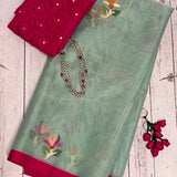Powder blue handwoven organza jamdani saree