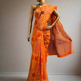 Orange medley block printed supernet saree