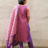 Berry Blush Kutch Embroidered Tussar Kurta Set