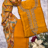 Yellow chandheri embroidered set