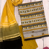 Beige stripe printed cotton kurta set