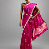 Rani pink pure silk handloom saree with flower butti