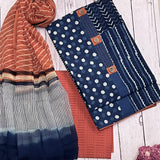 Indigo printed cotton kurta set