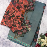 Bed of roses chiffon kalamkari saree