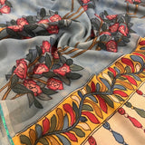 Bed of roses chiffon kalamkari saree