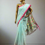 Powder blue handwoven organza jamdani saree