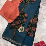 Bed of roses chiffon kalamkari saree