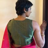 Green and gold zari striped silk blouse