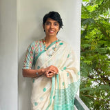 Teal polka dots chanderi saree