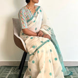 Teal polka dots chanderi saree