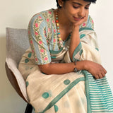 Teal polka dots chanderi saree