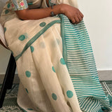 Teal polka dots chanderi saree