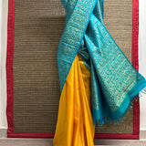 Ranya Vanasingaram Kanchipuram Silk Saree - Teal and Yellow