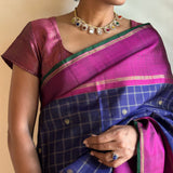 Violet and gold zari striped silk blouse