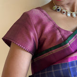 Violet and gold zari striped silk blouse