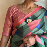 Dusty Pink and Gold zari striped silk blouse