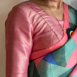Dusty Pink and Gold zari striped silk blouse