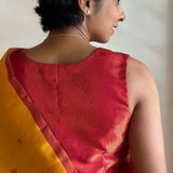Red and gold zari striped silk blouse