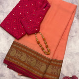 Peach mishrita chiffon saree