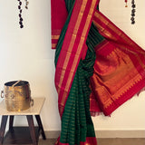 Mohana Horizontal Stripes Kanchi Silk Saree - Green