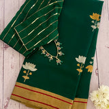 Dark green chandheri silk saree