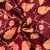 Mila maple leaf printed kanchi silk fabric