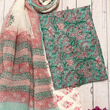 Turquoise floral printed Kota set
