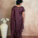 Dark Purple Applique Silk Kurta Set