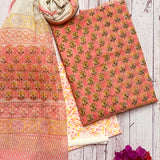 Peach printed Kota kurta set