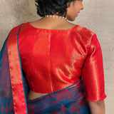 Red Zari Striped Silk Blouse