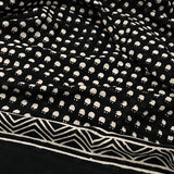 Black and white handprinted cotton saree
