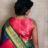 Fuchsia Zari Striped Silk Sleeveless Blouse