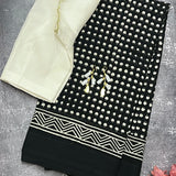 Black and white handprinted cotton saree