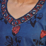 Blue rose printed cotton kurta