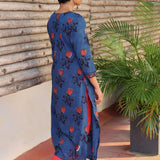 Blue rose printed cotton kurta