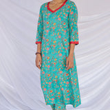 Teal summer flowers cotton set