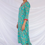 Teal summer flowers cotton set
