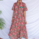 Red hand printed cotton skirt