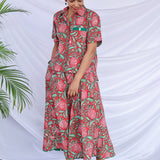 Red hand printed cotton skirt