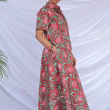 Red hand printed cotton skirt