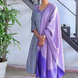 Grey tussar applique kurta