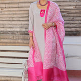 Mocha silk kurta set with organza dupatta