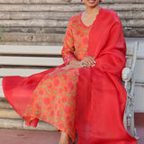 Orange chrysanthemum kurta