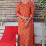 Orange chrysanthemum kurta